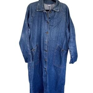 Vtg 90s OshKosh Women's Denim Duster Chore Coat Sz S Made in USA Western Cowgirl